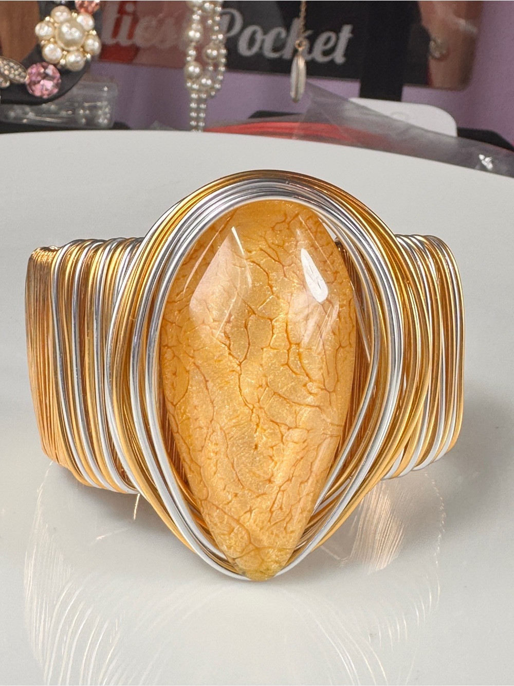 Gold Wire-Wrapped Cuff Bracelet for Women